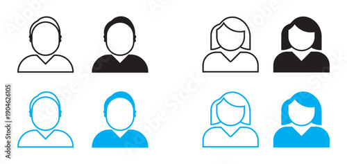 Avatar silhouettes of men and women in circles on white background untitled vector