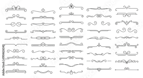 Massive set of simple and elegant decorative line dividers offers a wide range of minimalist flourishes for clean graphic design layouts.