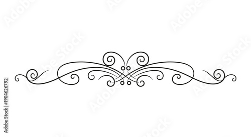 Symmetrical ornate line flourish with elegant curls and decorative dots suitable for formal heading accents, vintage designs, and wedding stationery.