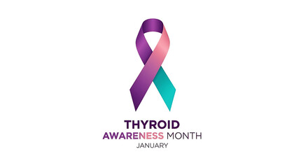 thyroid awareness month ribbon in vibrant purple pink teal on white symbolizing january health education and patient advocacy.