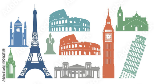 Famous Landmarks Silhouette Collection: Europe Travel Icons