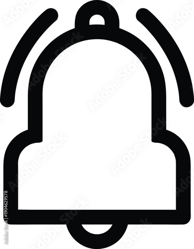 Simple bold black outline vector icon of a ringing notification bell signaling an urgent alert or important reminder on a modern digital interface, isolated on white.