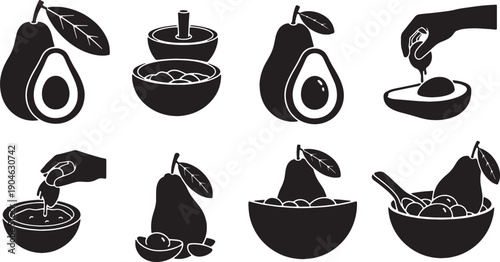 6 Black Solid Silhouettes of Avocado Farmers