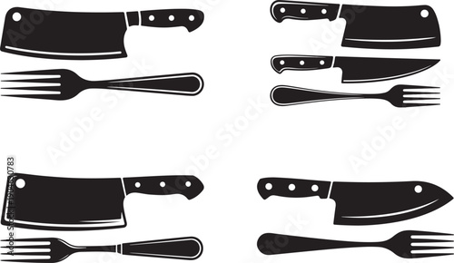 Arrangement of Black Silhouettes of Kitchen Knives and Forks
