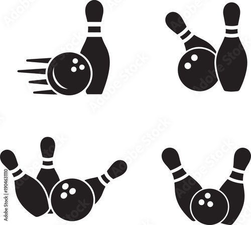 Bowling Ball and Pins Silhouette Icons sport game