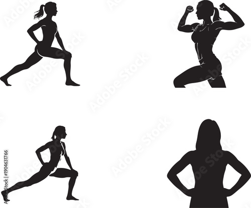Female fitness silhouettes in various poses woman exercise