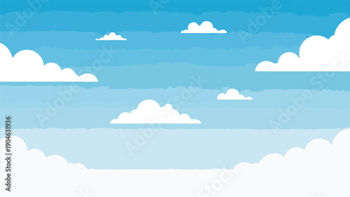 Schilderij op canvas Cartoon-style landscape of a light blue sky with puffy white clouds