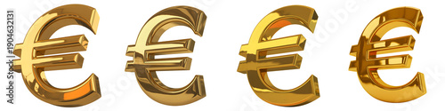 Golden euro symbols in a row on transparent background