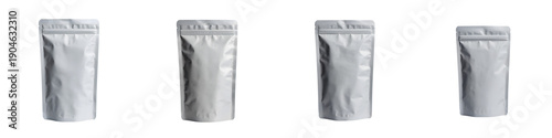Four gray bags in a row on a transparent background