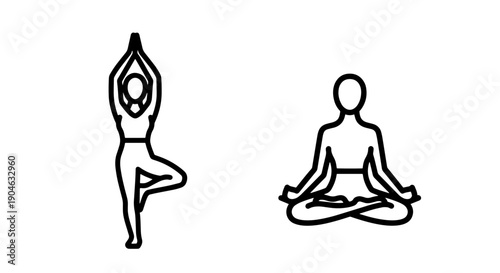 Yoga Tree Pose and Meditation Icons: Balance, Calmness, and Mindfulness