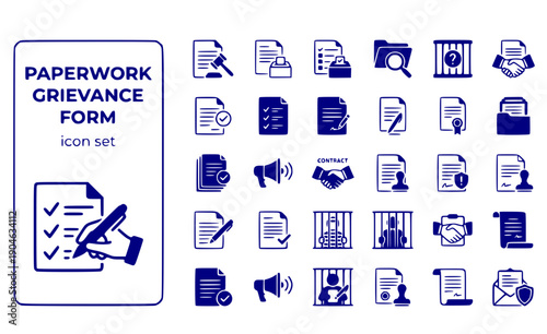 Paperwork Grievance Form Triplicate-Form Inmate-Complaint Formal-Grievance Legal-Documentation Prison-Paperwork Hand-Filling Vector Icon Set - Inmate Grievance