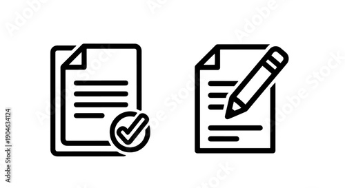 Document with Checkmark and Document with Pencil Icons - Completion and Editing