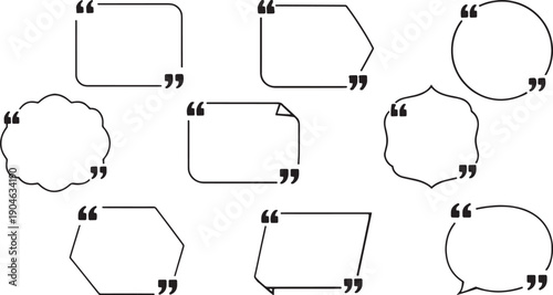 Minimal Quote Frame Shapes Set Black and White Speech Bubble Outline Vector Labels Collection