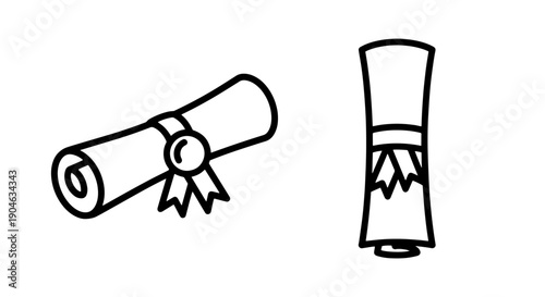 Rolled Scrolls with Ribbons Icons, Representing Certificates and Documents