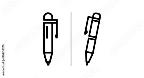 Two line art icons, one of a pencil and one of a pen, showing writing tools side by side