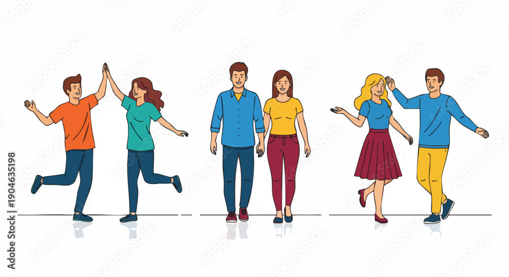 Fototapeta premium Diverse Group of People Celebrating and Interacting, High Five, Walking Together, Celebration Concepts.