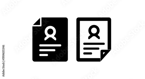 Profile icons: solid and outline user cards with personal data symbol
