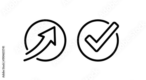 Checkmark and Upward Arrow Icons in Circles: Success and Confirmation