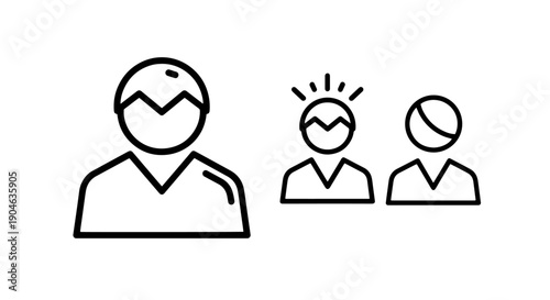 Teamwork and Idea Icons: Group of People, Lightbulb Head, and Single Person