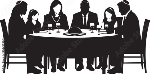 Family gathering around dinner table