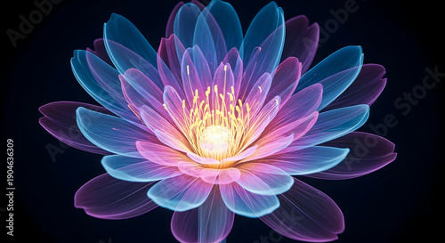 Vibrant purple and blue lotus flower with glowing center