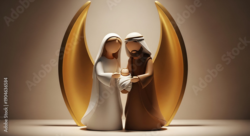 Nativity scene with mary joseph and angel wings