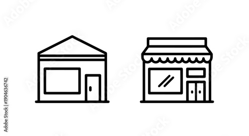 Simple Icons of Shops with Awnings and Windows