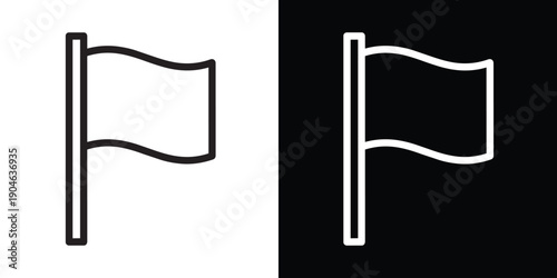 Waving flag outline vector icon. Simple banner symbol for country, national identity, success, and goal marking in minimalist black and white.