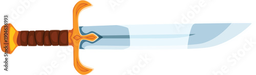 Pirate cold steel arm weapon. Cartoon pirate dagger with gold handle and sharp blade. Vector weapon clipart for children games, kids books, costume accessories or nautical game design