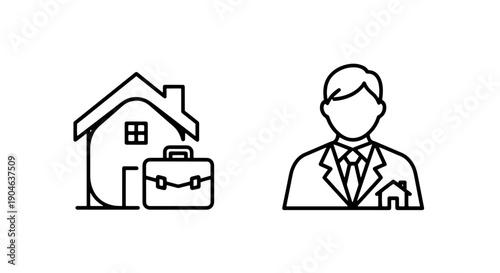 Real Estate Icons: House with Briefcase and Agent