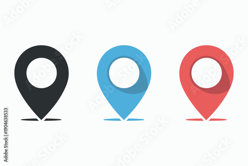 Map Location Icon Set Featuring Map Pins, Place Markers, and Navigation Pointer Symbols in Flat Style Vector Illustration
