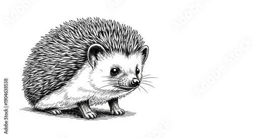 Hedgehog illustration black and white sketch detail.