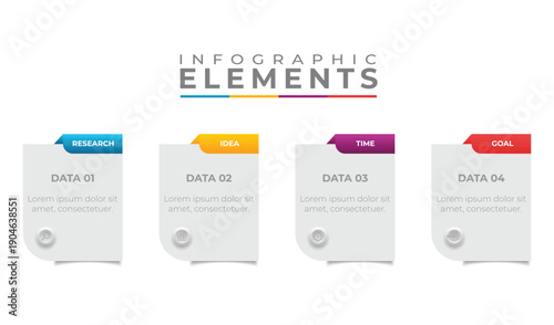 Infographic elements with colorful tabs and sample text