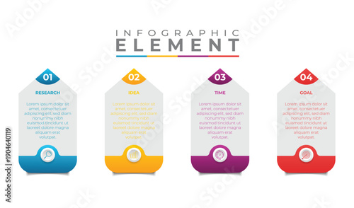 Four infographic elements with different colored sections