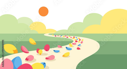Colorful Candy Scattered on Winding Path.