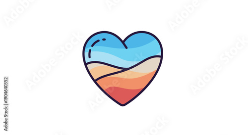 Vibrant heart icon illustrating a beautiful natural landscape with sky and sand layers
