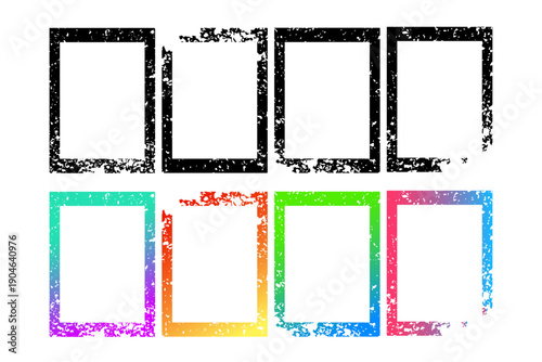 A set of flat shabby frames in black style and in a gradient frame option without a background