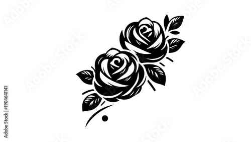 Pair of Black Rose Flowers Tattoo Design Vector