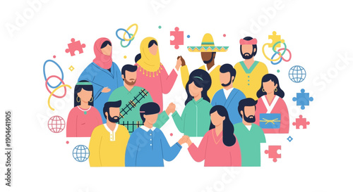 Diverse People Group, Unity, Connection, Multicultural Community