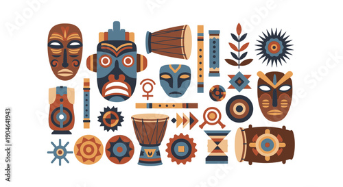 Tribal African Masks and Drums - Ethnic Art Collection