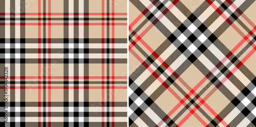 Trendy seamless skin color tartan plaid texture with black and red lines for textile, fabrics, print, wallpaper, garments, clothing and background. Elegant trendy Scottish check vector illustration.