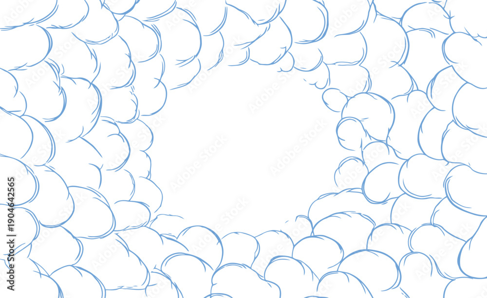Fototapeta premium Hand Drawn Blue Line Cloud Frame Background with Empty Center Space