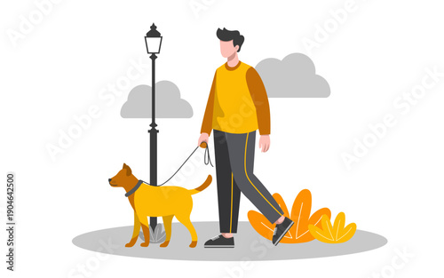 Dog Walking in Park Flat Outdoor Activities illustration