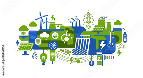 Renewable Energy Sources and Power Generation Illustration