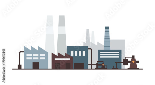 Industrial Factory Complex with Smokestacks and Machinery