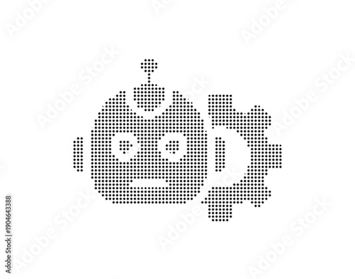 Robot face with gears made of dots, vector illustration on white background