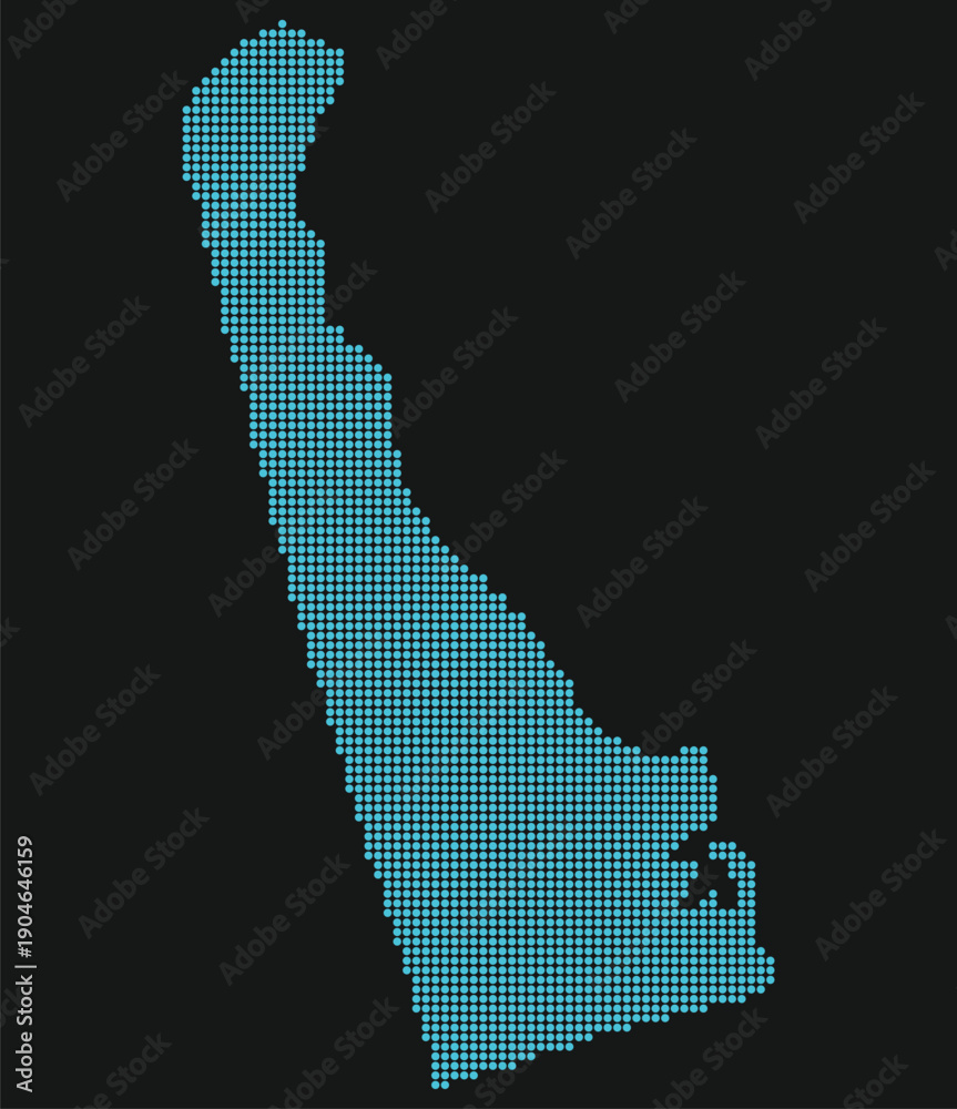 Obraz premium Delaware Light Blue Point Grid Map on Black for Fintech Infrastructure and GENIUS Act Compliance. Delaware state dotted map.