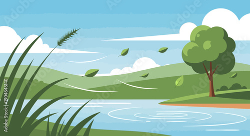 Tree near water with leaves falling.