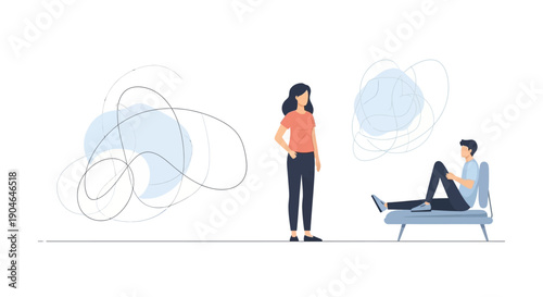 Woman Talking to Man on Sofa.