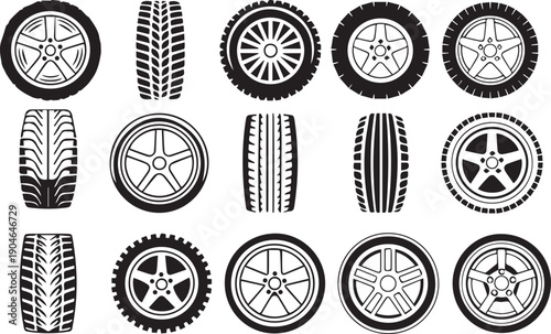 set car wheel icon collection. fast speed wheels symbol tire track texture racing logo design vector illustration	